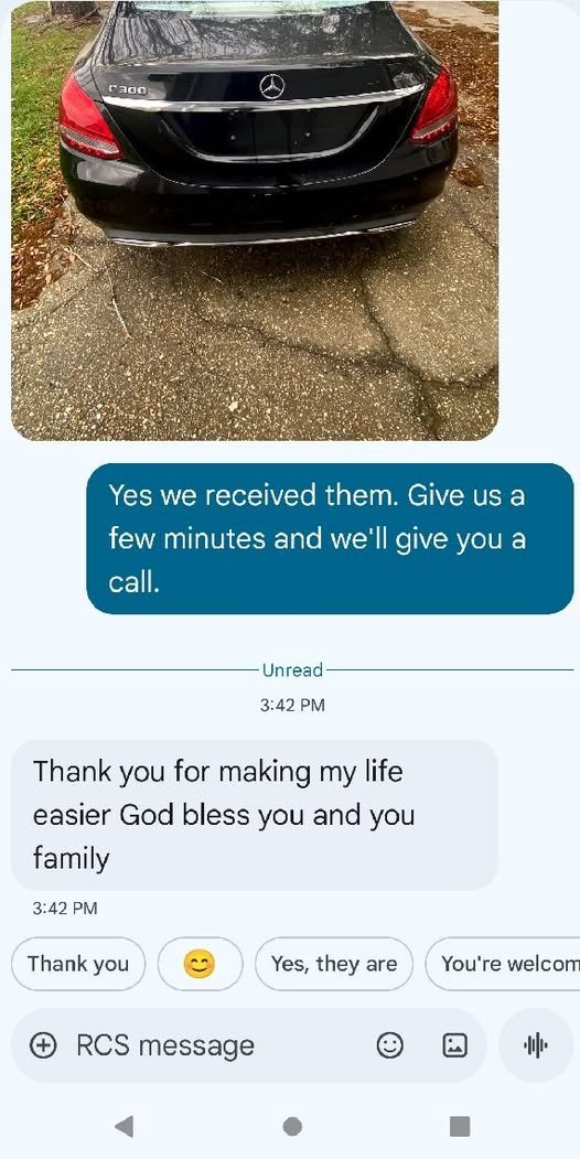 Screenshot of a customer's text message thanking Aces Towing